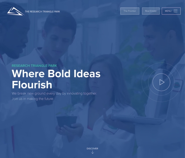 A home page with a dark blue background and the words 'Where Bold Ideas Flourish.'