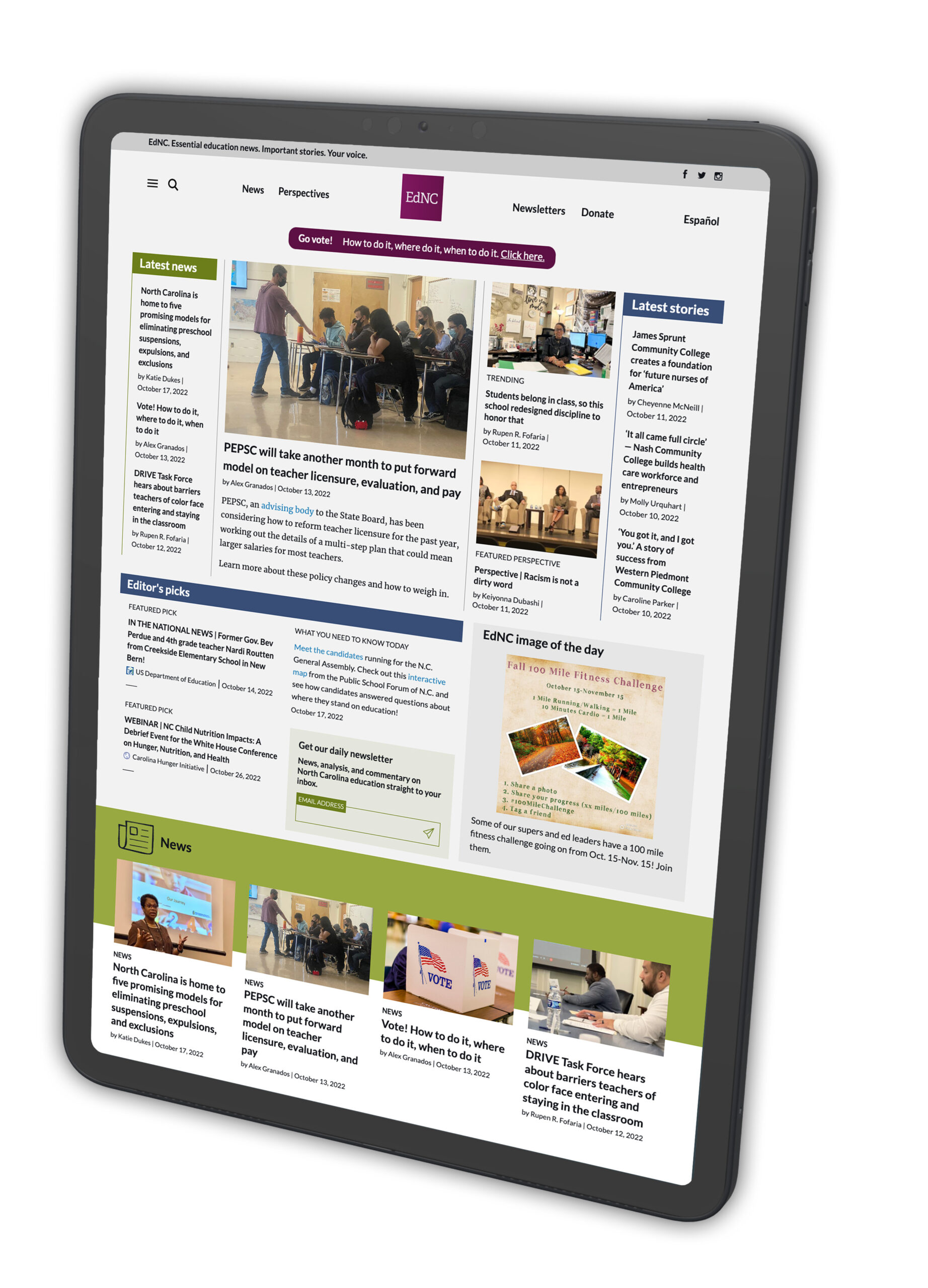 EdNC.org homepage shown on an iPad