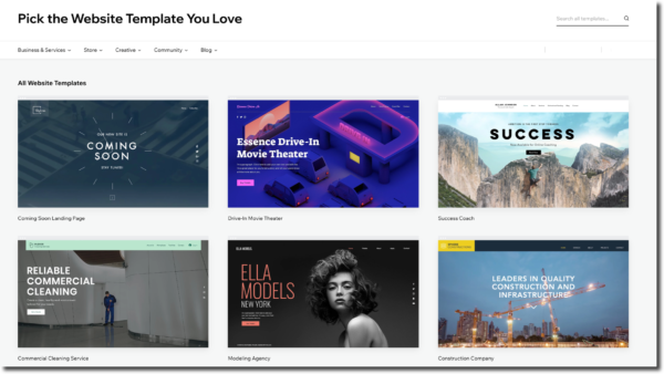 Multiple Wix templates people can select