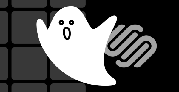 Decorative black and white image with a ghost icon.